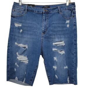 American Bazi Bermuda Distressed Denim Jean 10.5" Shorts Women Sz 3X